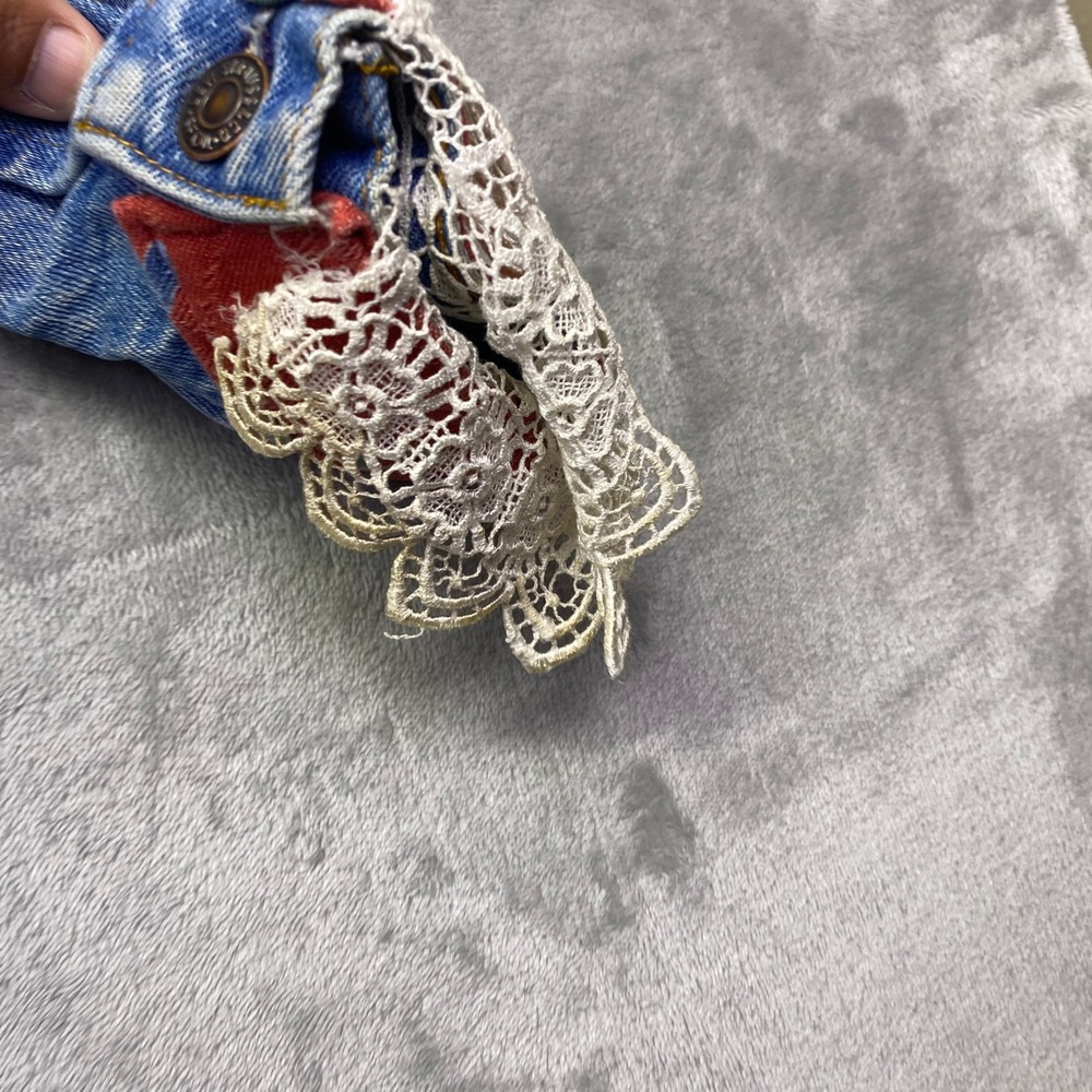 VTG Levis Denim Jacket Custom Upcycled Lace Brocade XL‎ Womens USA 80s Western - Picture 12 of 13